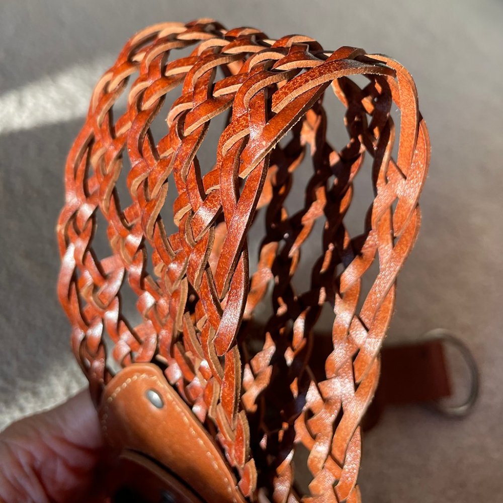Linea Pelle Wide Brown Leather Woven Belt